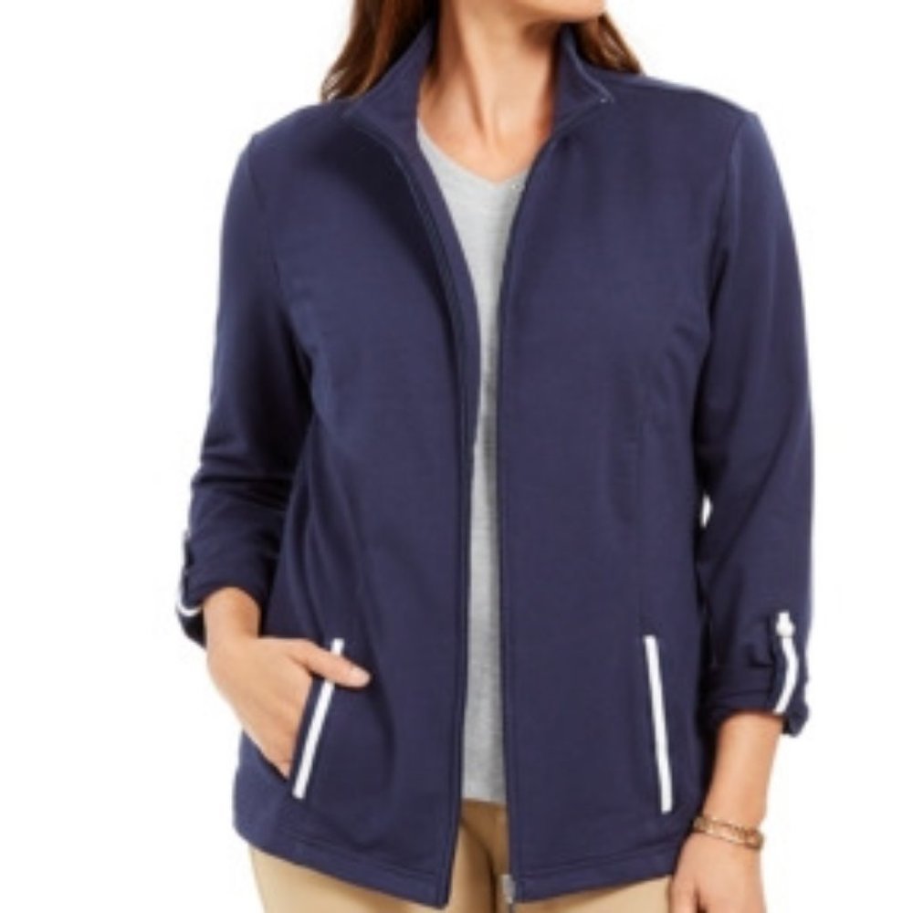 Karen Scott Sport French Terry Ribbon Trim Jacket
